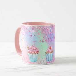 Caneca Nome dos cupcakes de panificação roxa, cor-de-rosa