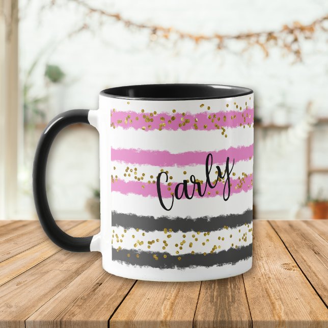 Caneca Nome Dourado Confetti Rosa Black Strike (Criador carregado)