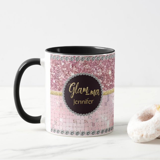 Caneca Nome Dourado Glamma Glamorosa Vovó Rosa (Com Donut)