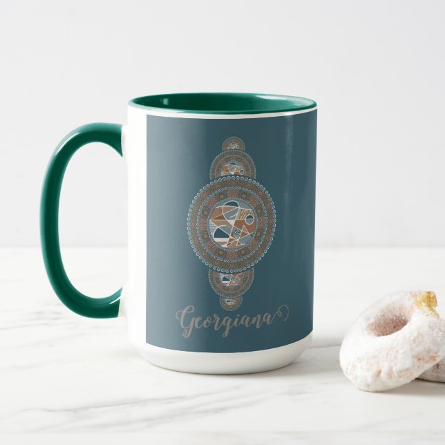 Caneca Nome Dourado Teal Abstrato Oronal Mandala (Com Donut)