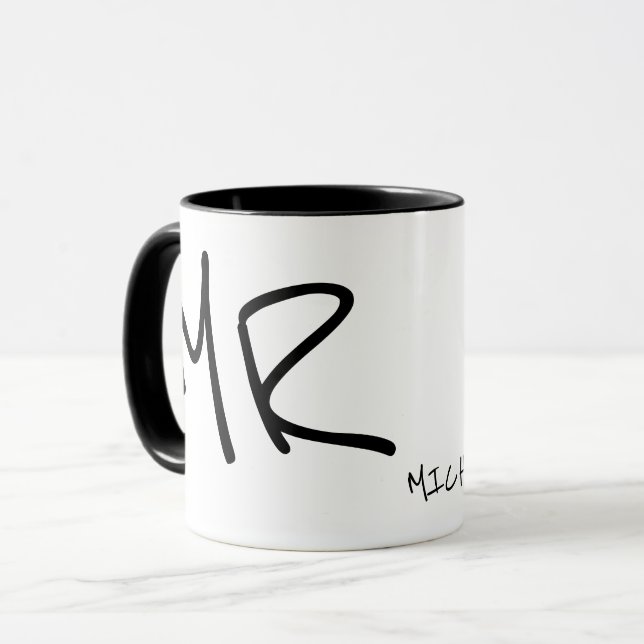 Caneca nome e iniciais manuscritos personalizados b/w (Frente Esquerda)