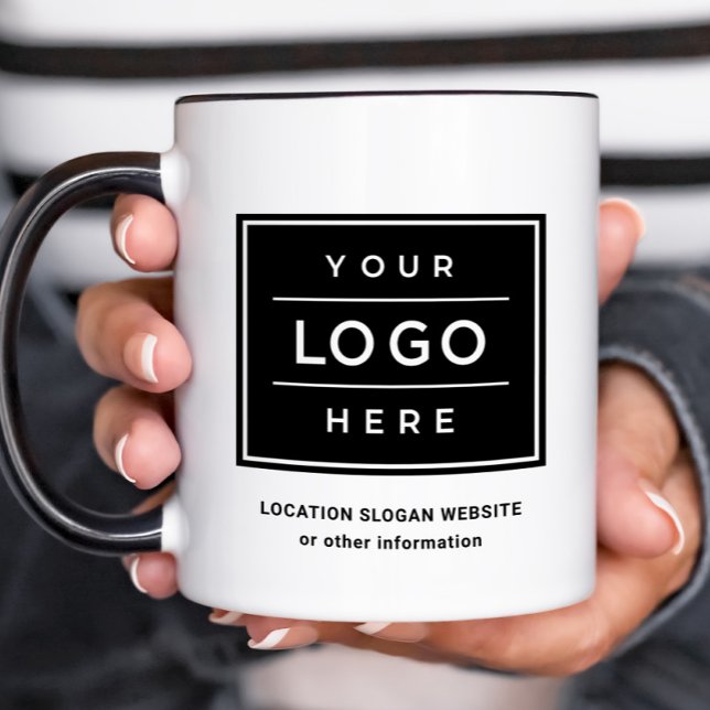 Caneca Nome e Logotipo Personalizados para Negócios Negro (Criador carregado)