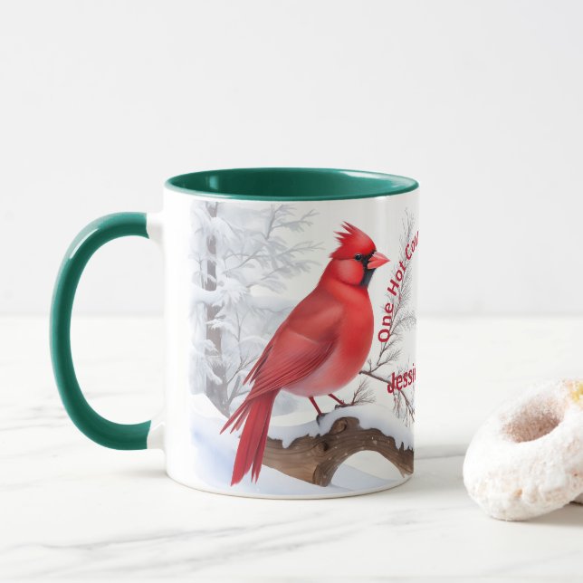Caneca Nome e texto personalizados da ave cardinal vermel (Com Donut)