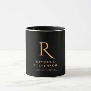 Caneca Nome Elegante do Monograma Dourado Preto