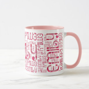 Caneca Nome Emily Cute Love Hearts Typografia Mug