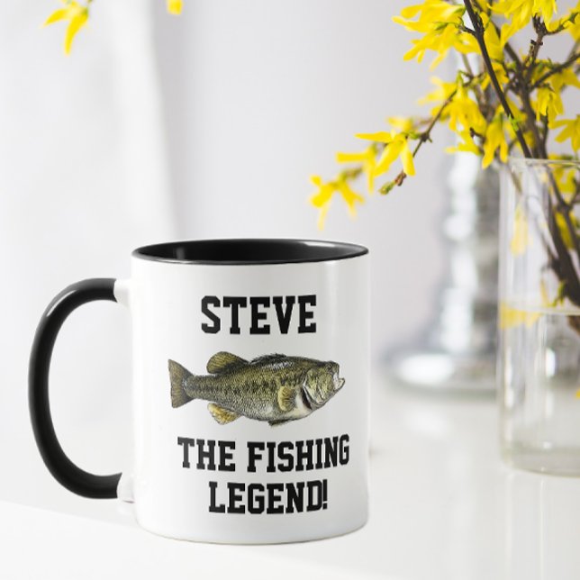 Caneca Nome Engraçado Legenda de Pesca Bass Largemouth (Criador carregado)
