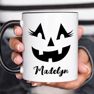 Caneca Nome feminino Jack O Lantern Script Halloween