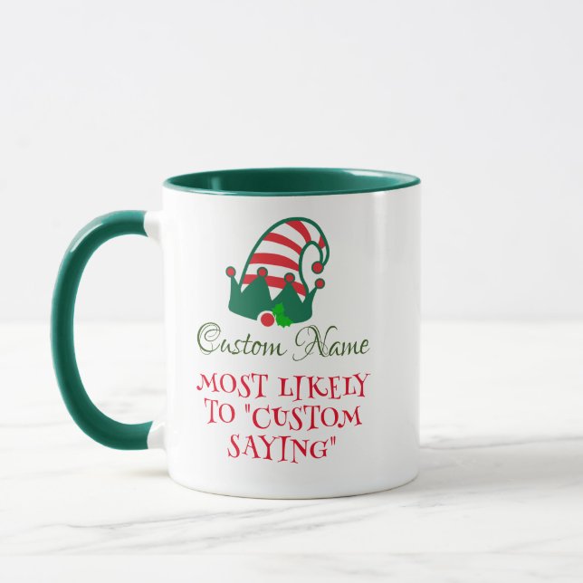Caneca Nome Festivo Personalizado, Texto de Natal Elf Mug (Esquerda)