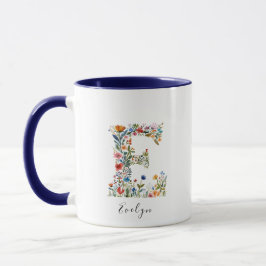 Caneca Nome Floral de Aquarela & Letra E Monograma Mug