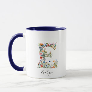 Caneca Nome Floral de Aquarela & Letra E Monograma Mug