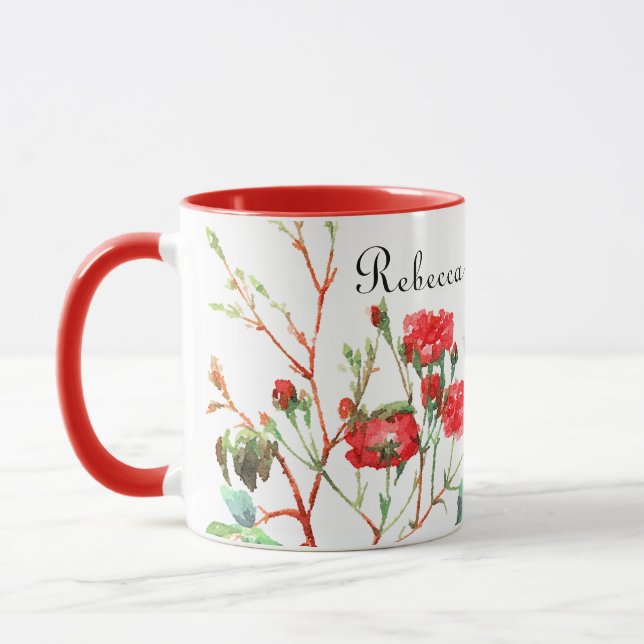 Caneca Nome Floral Monograma do Rosa vermelha (Esquerda)