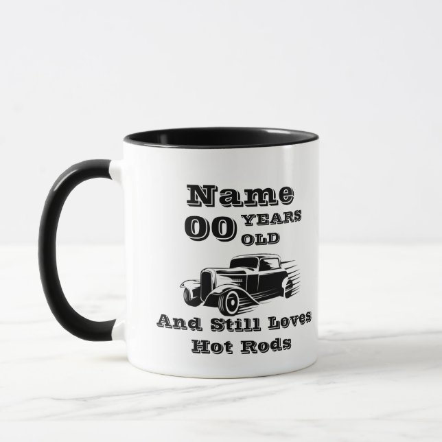 Caneca Nome Idade do Hot Rod Adicionar Personalizar Anive (Esquerda)