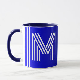 Caneca & Nome inicial moderno | Monograma preto azul únic