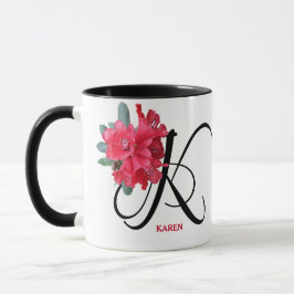 Caneca Nome Karen personalizável flores vermelhas bonito