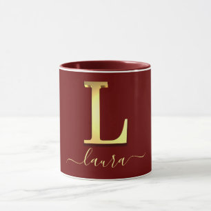 Caneca Nome L do Monograma Personalizado Dourado Elegante
