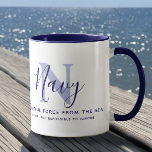 Caneca Nome Marinha significado e texto azul monograma