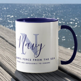 Caneca Nome Marinha significado e texto azul monograma