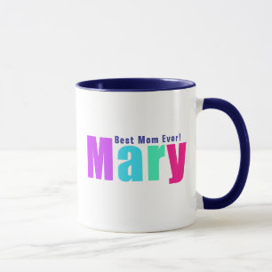 Caneca Nome "Mary" Colorido Moderno e Elegante, Azul Prof