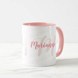 Caneca nome monograma com letra manuscrita/cor-de-rosa mo