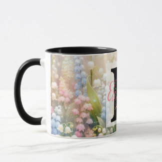 Caneca Nome monograma em aquarela Flores em pastos