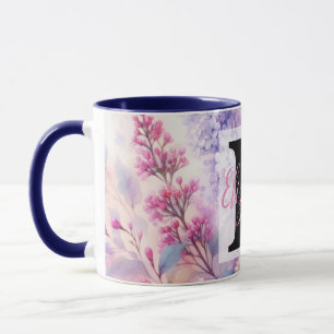 Caneca Nome monograma em aquarela Flores em pastos