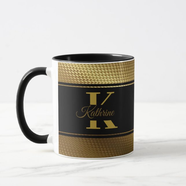 Caneca nome monograma personalizado ouro preto (Esquerda)