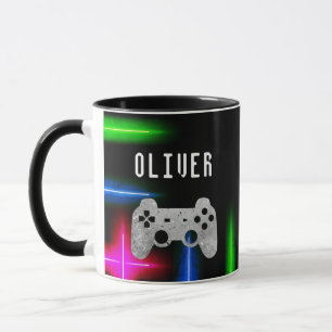 Caneca Nome Neon do Controlador de Video Game para Gamer