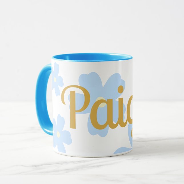 Caneca Nome Paige Mug Cup Flower Retro Floral Nome Person (Frente Esquerda)