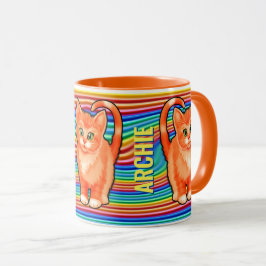 Caneca Nome personalizado arco-íris e gatinho Mug. Coffee