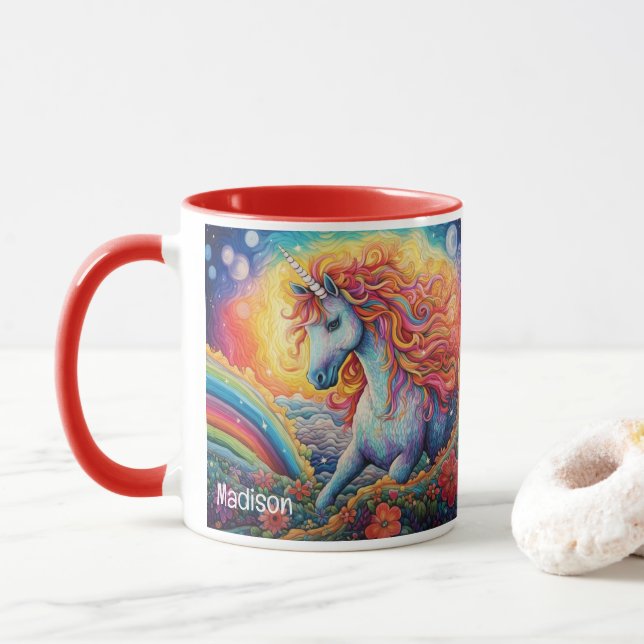 Caneca Nome Personalizado Belo Unicórnio (Com Donut)