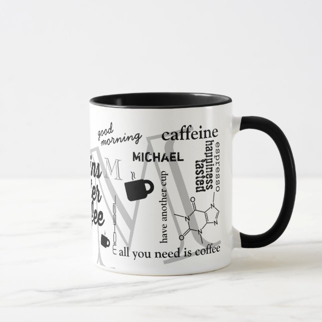 Caneca nome personalizado cafeine colage black (Direita)