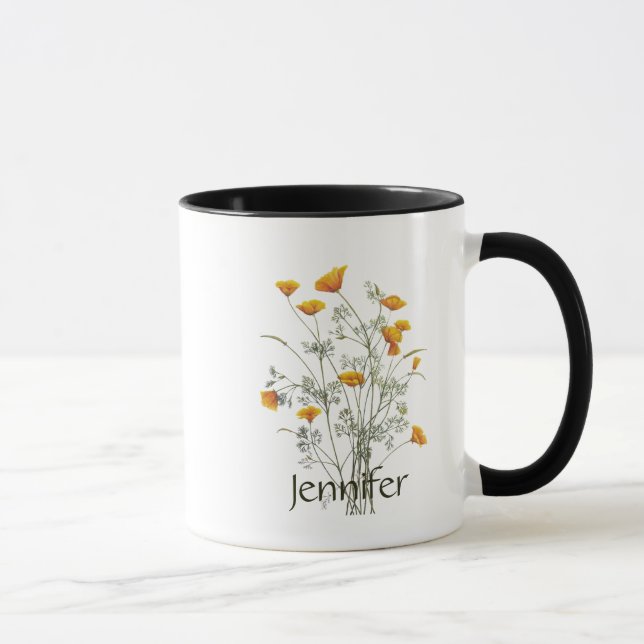Caneca Nome personalizado California Poppy Wild Flower Ar (Direita)