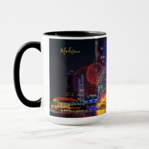 Caneca Nome personalizado Cingapura do Fireworks