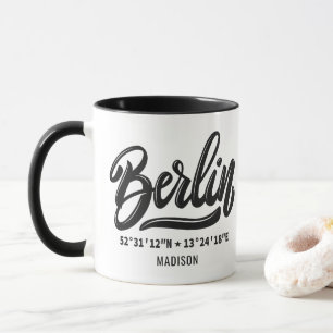 Caneca Nome Personalizado Coordenadas Berlim Alemanha