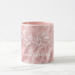Caneca Nome Personalizado Cor-de-Rosa Metálico-Dourado Gl