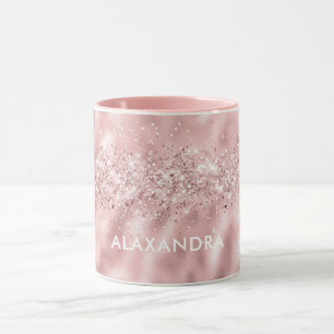 Caneca Nome Personalizado Cor-de-Rosa Metálico-Dourado Gl