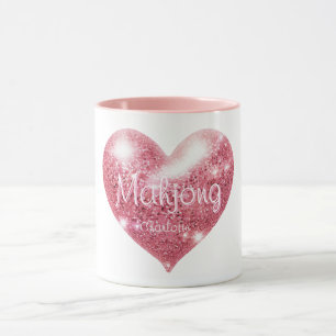 Caneca Nome Personalizado Coração de Brilho Cor-de-Rosa E