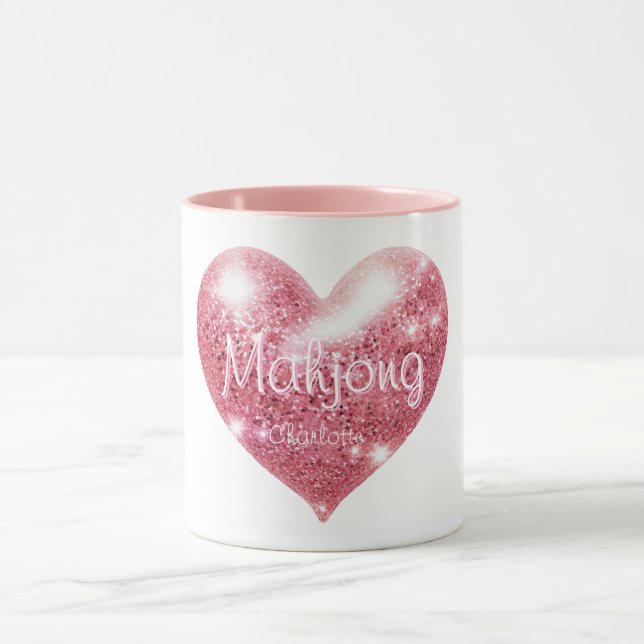 Caneca Nome Personalizado Coração de Brilho Cor-de-Rosa E (Centro)