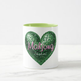 Caneca Nome Personalizado Coração de Brilho Verde Rosa Ma