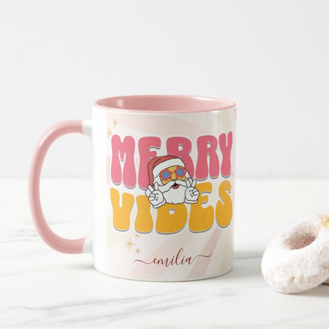 Caneca Nome Personalizado da Feliz Pensada do Retro 70s (Com Donut)
