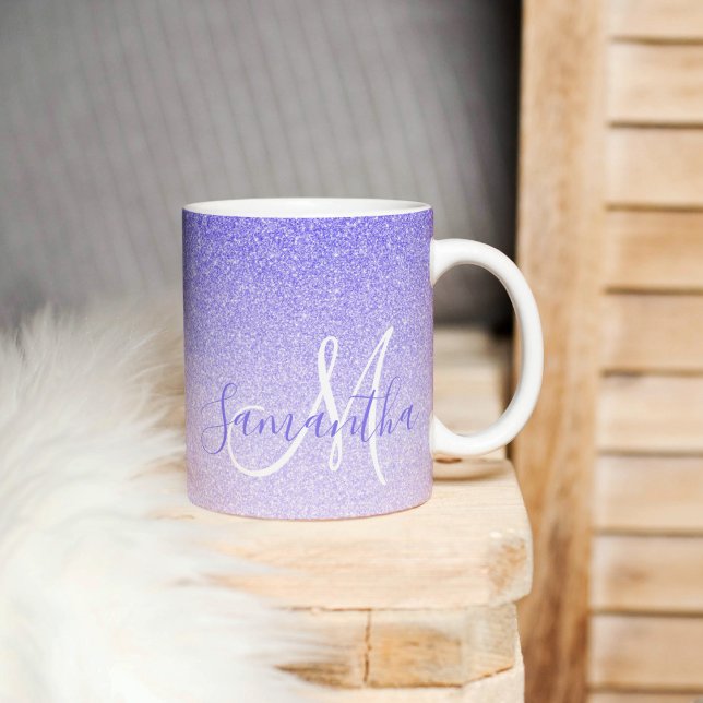 Caneca Nome Personalizado da Glitter Roxo Moderno (Criador carregado)