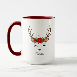 Caneca Nome Personalizado da Reinador de Natal Floral
