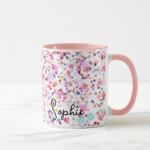 Caneca Nome Personalizado de Abstrato de Confetti Rosa Co