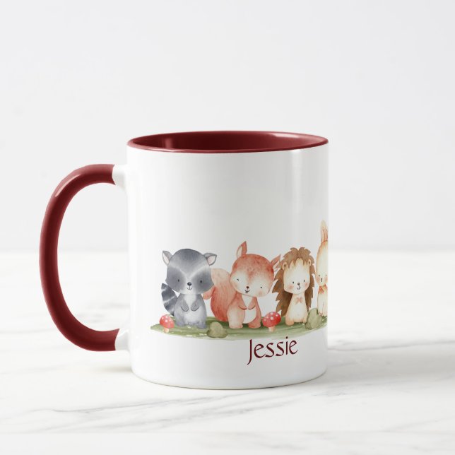 Caneca Nome Personalizado De Arte Animal Da Madeira De Cu (Esquerda)