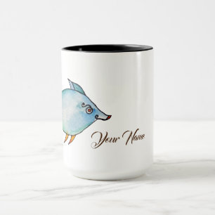 Caneca Nome Personalizado de Arte de Aquarela de Peixe Ci