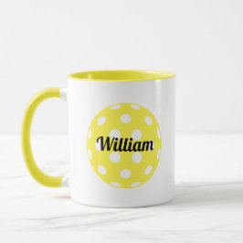 Caneca Nome Personalizado de Bola de Picleball Amarelo