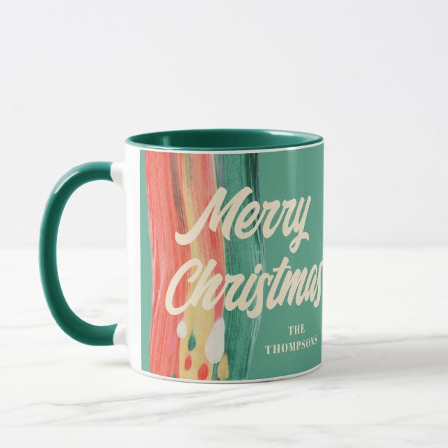 Caneca Nome Personalizado de Feliz Natal Moderno da abstr (Esquerda)