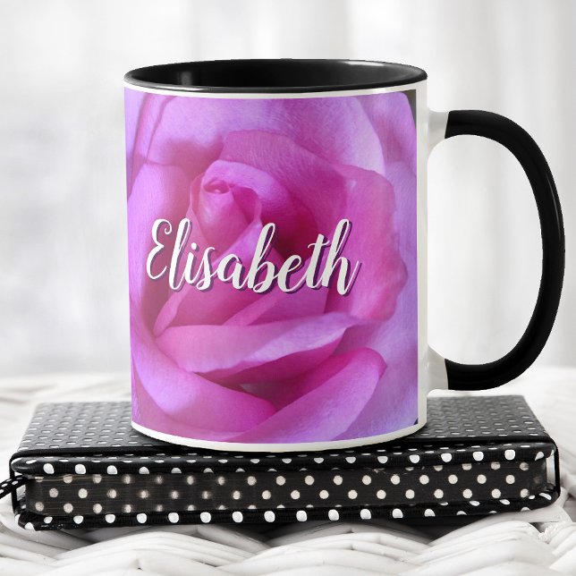 Caneca Nome personalizado de foto de fechamento de rosa p (Criador carregado)