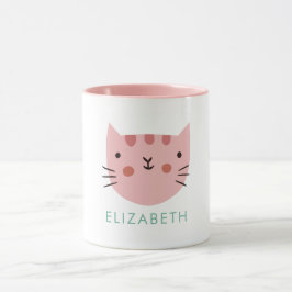 Caneca Nome Personalizado de Gota de Gato Rosa
