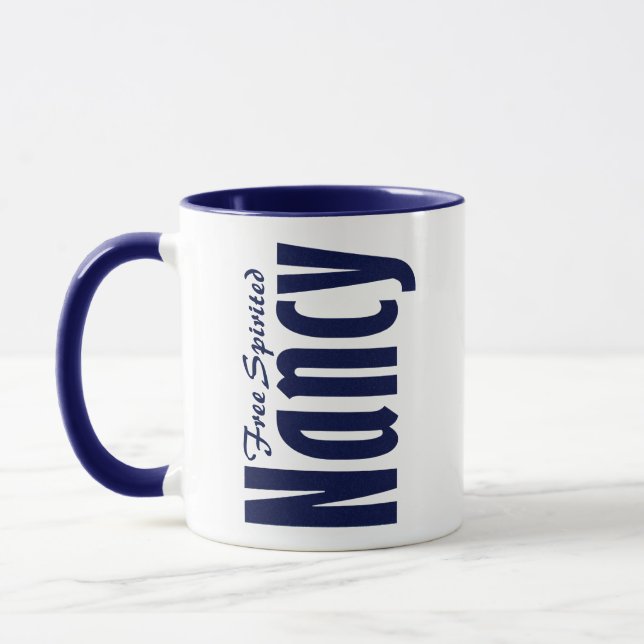 Caneca Nome personalizado de "Nancy" inspiracional em azu (Esquerda)